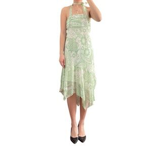 Fairweather Vintage Asymmetrical Paisley Green Halter Dress Size XL